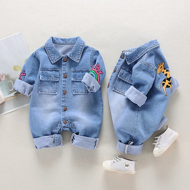 Vêtements bébé nouveau-né combinaison denim barboteuse printemps et automne garçon fille barboteuse bébé pet barboteuse dessin animé girafe