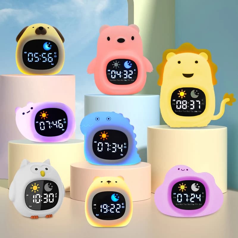 Veilleuse horloge chat bébé sommeil formation réveil Musical Led nuit Table lumière enfants sommeil formation