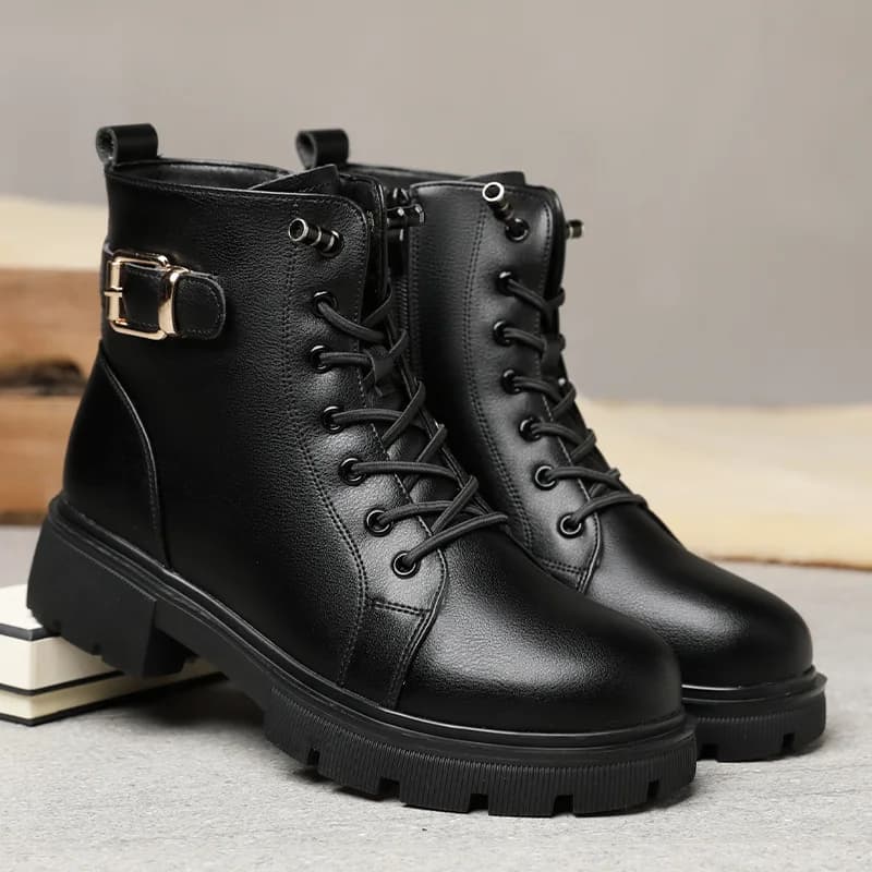 Chaussures courtes pour femmes, bottines à plateforme avec lacets, chaussures de Combat à lacets, bottines épaisses en cuir de Style Punk, 2024