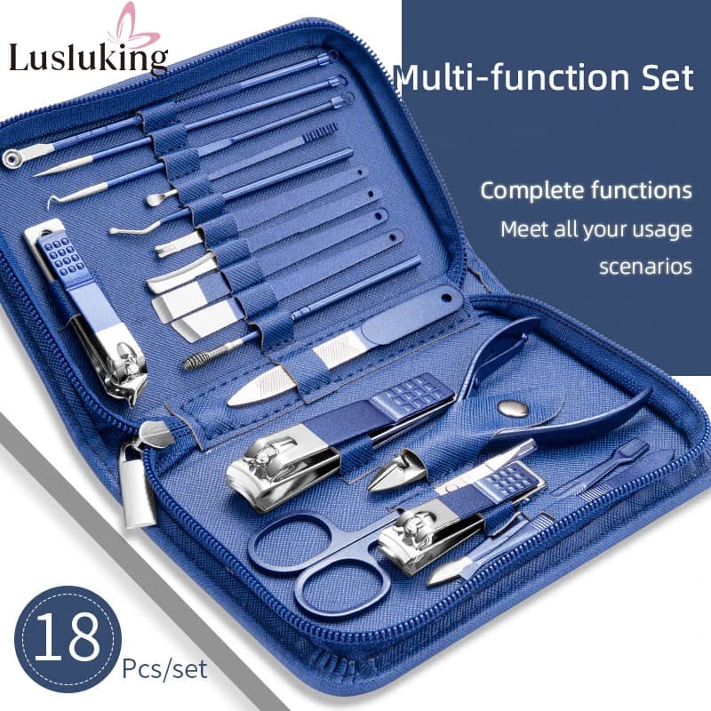 Kit de Manucure et Pédicure en Acier Inoxydable, Ensemble de Ciseaux, Coupe-Ongles, avec Étui de Voyage, 9/18/26 Pièces