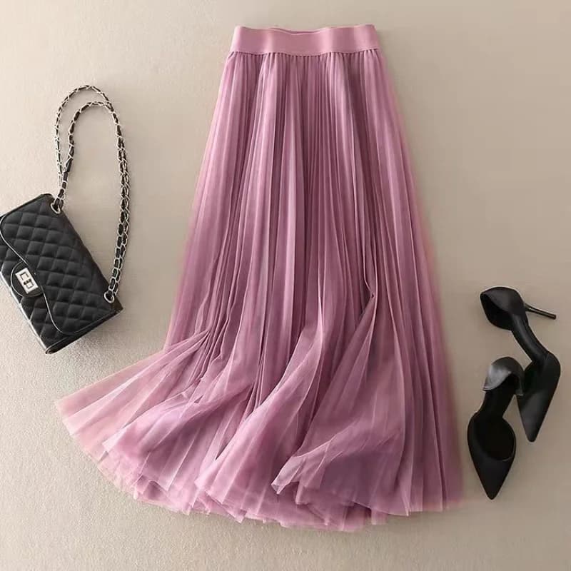 Jupe plissée en maille plissée pour femme, taille haute, froncée, slim, tempérament, décontracté, coréen, midi, été