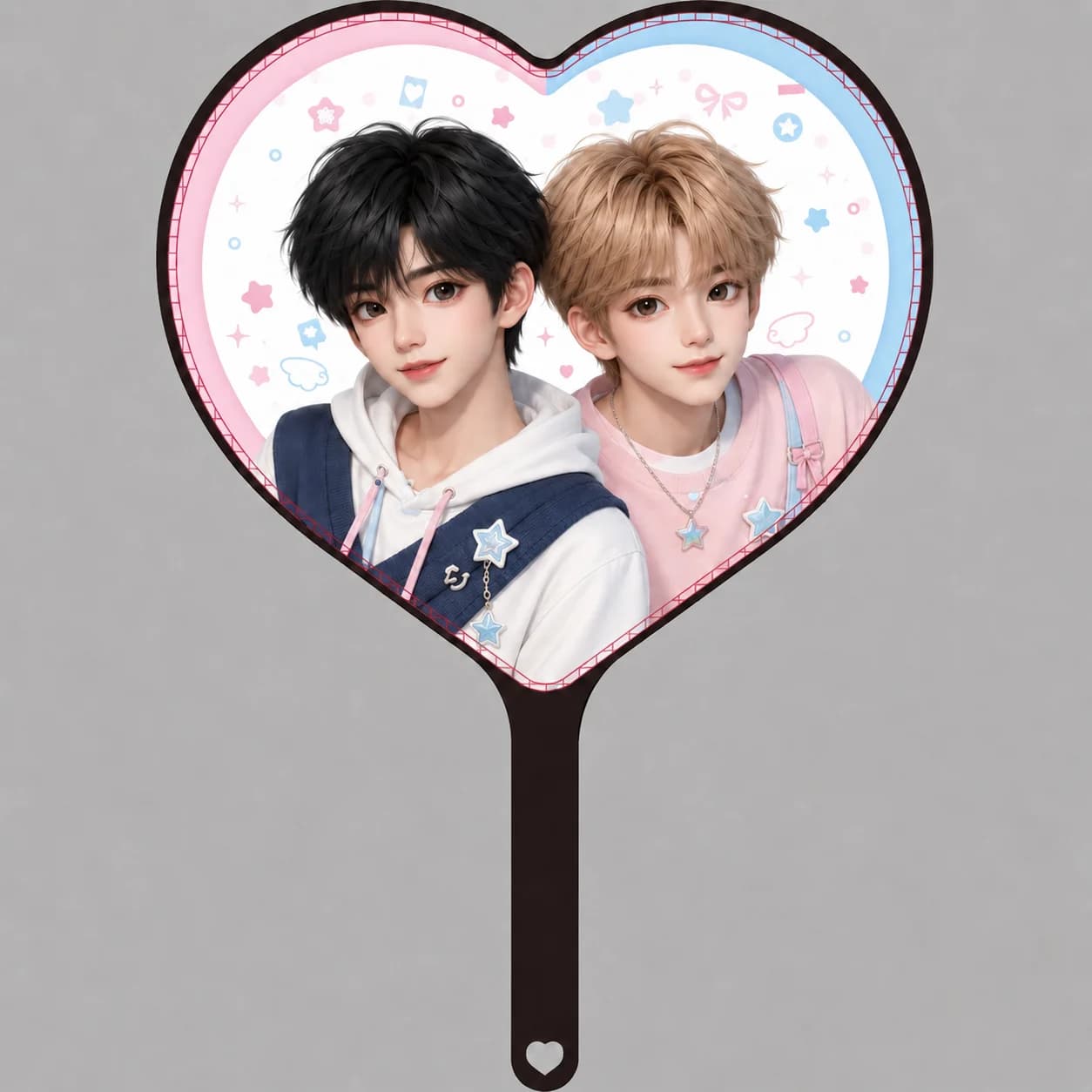 Éventail personnalisé Kpop en forme de cœur, éventail de fan King, Uchiwa, impression double face, éventail en plastique pour collection d'idoles