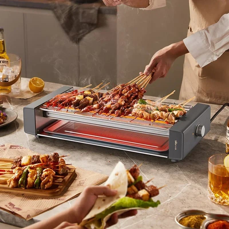 Grill de Barbecue électrique, Machine à brochettes d'intérieur domestique, sans fumée, multifonctionnelle