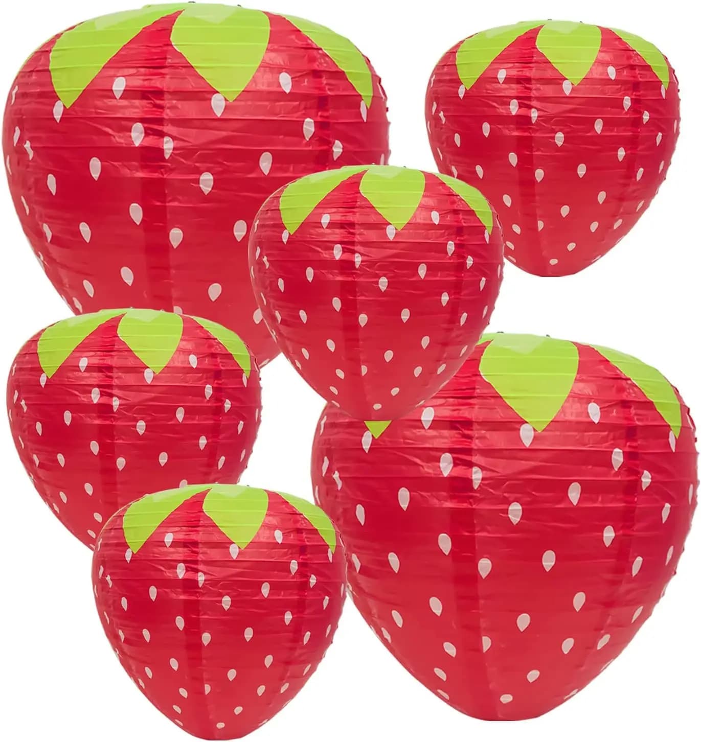 Lot de 3 lanternes en papier fraise de 20 cm – Décoration très rafraîchissante et mignonne pour fête d'anniversaire sur le thème des fruits,