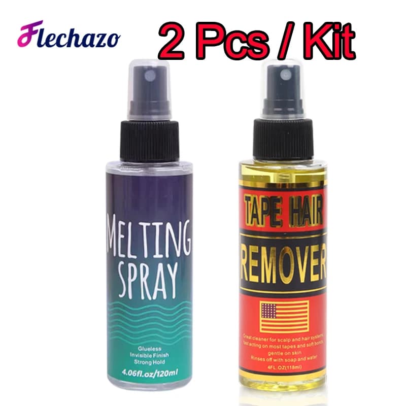 Spray de fusion de dentelle et Spray dissolvant de colle pour perruque de dentelle, Kit de 2 pièces de colle adhésive pour perruque de fusion de