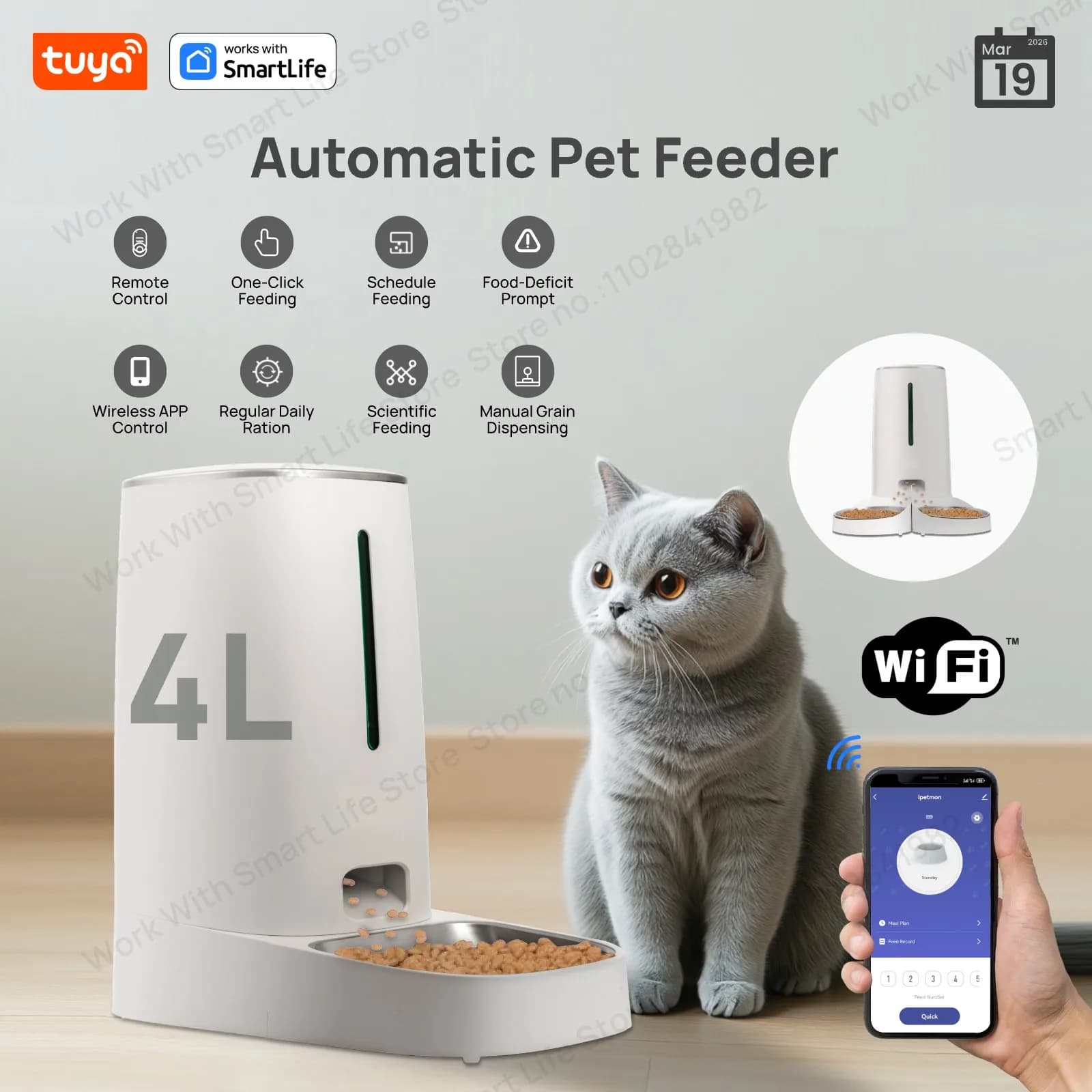 Mangeoire automatique pour animaux de compagnie 4L pour 1/2 chats, mangeoire automatique pour animaux de compagnie intelligente WiFi pour chats et