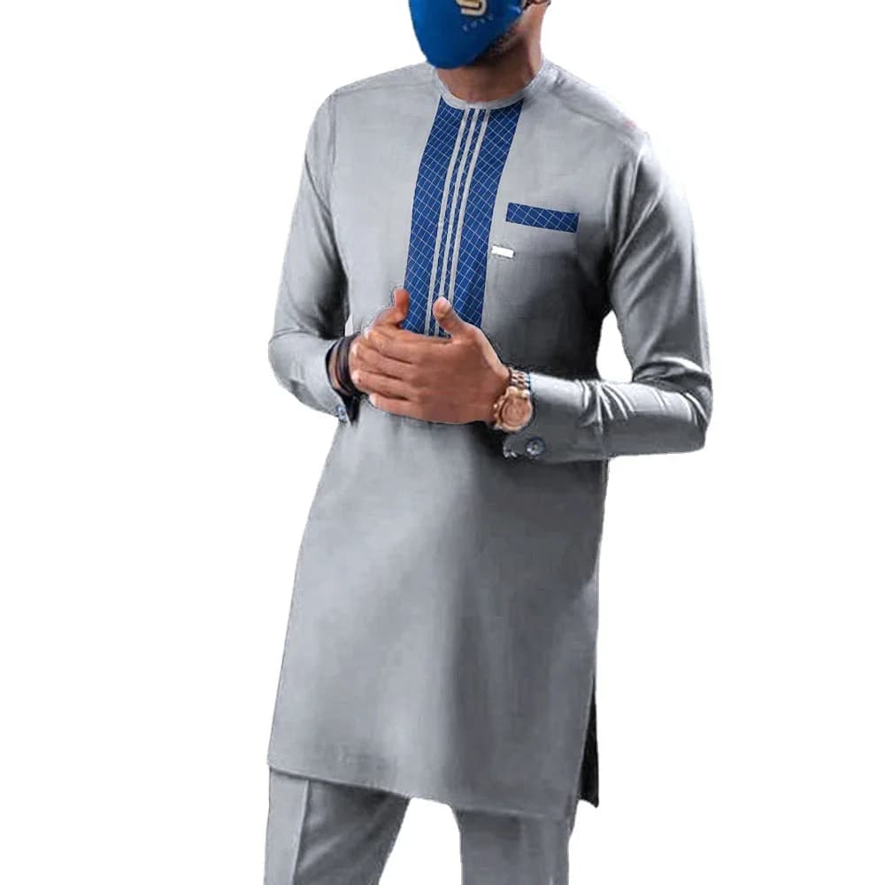 Vêtements africains pour hommes, mode d'été 2024, manches longues, col rond, haut en Polyester, pantalon Long, ensembles assortis, vêtements