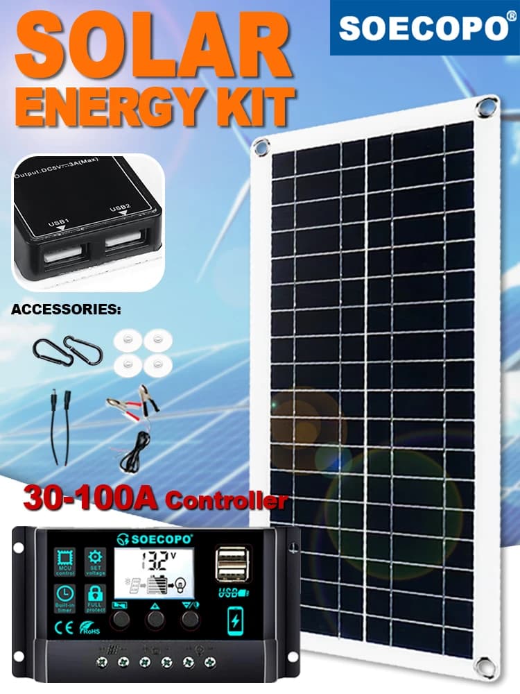 1000W panneau solaire 12V cellule solaire 10A-100A contrôleur Kit de plaque solaire pour téléphone RV voiture caravane maison Camping batterie