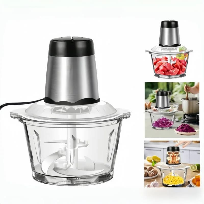 BRIEFNESS Mixeur Électrique 500W 2L 2 Vitesses avec Bol en Verre - Hachoir à Viande, Légumes, Fruits, Noix - Robot Cuisine Multifonction pour
