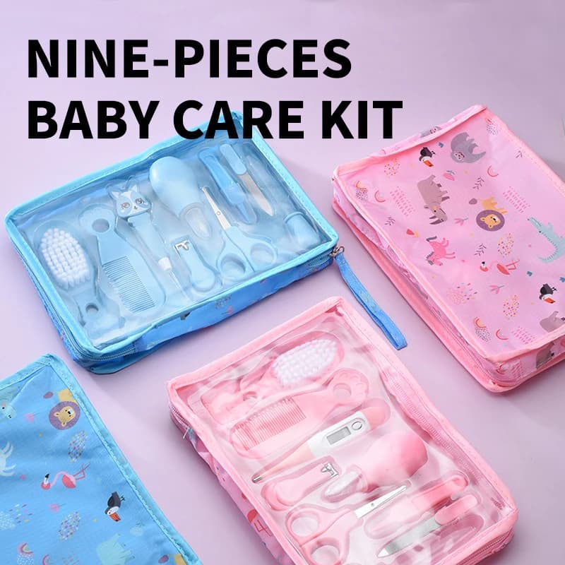 9 pièces/ensemble Kit de soins de santé pour bébé enfants ongles cheveux soins de santé thermomètre brosse de toilettage tondeuse anneau de