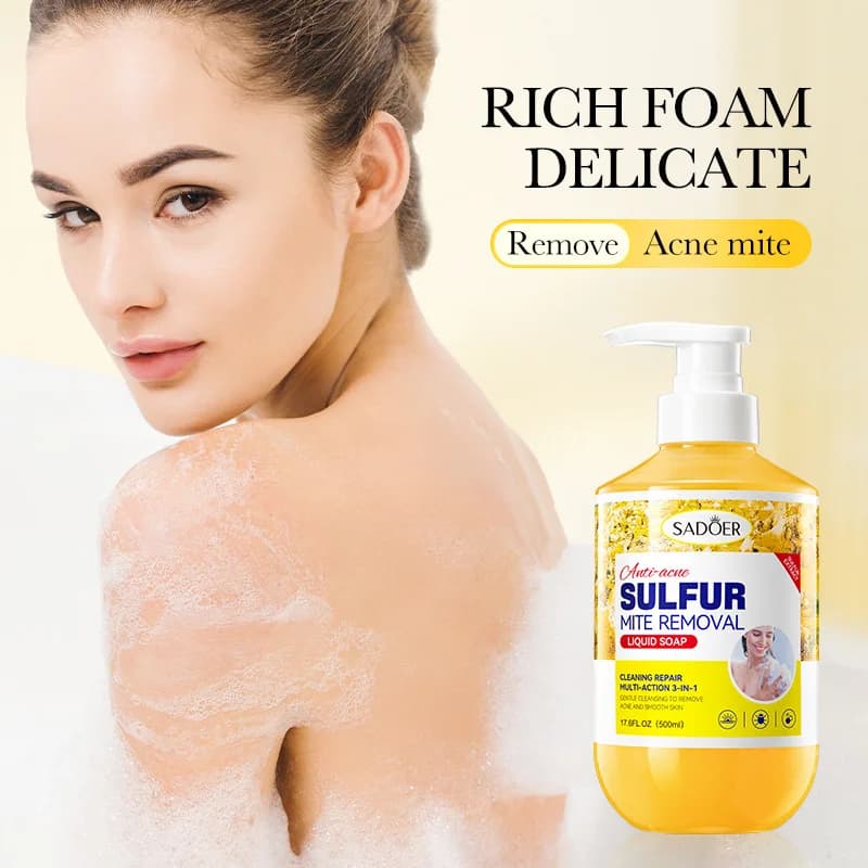 Gel Douche Anti-Acariens au Soufre 500ml – Nettoyage Profond, Contrôle du Sébum, Anti-Acné, Apaisant et Réparateur pour le Corps – Soin de la
