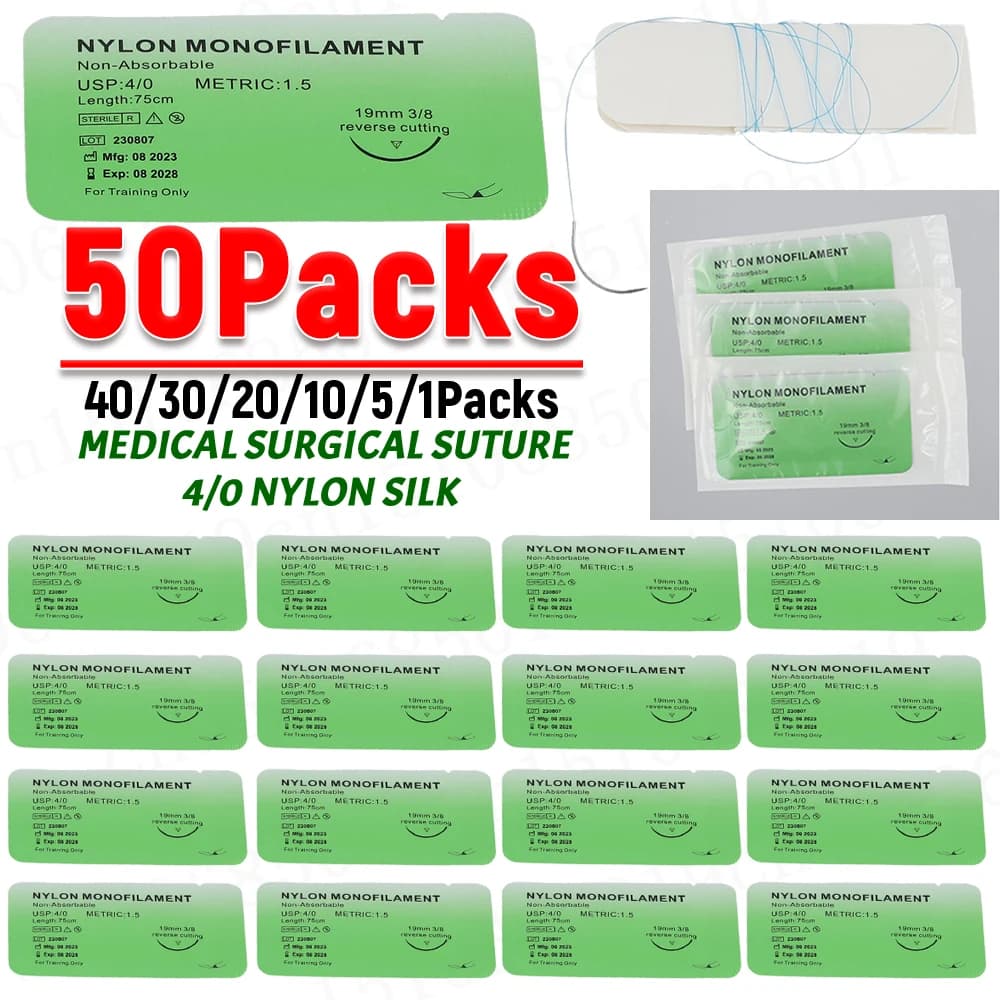 Kit de suture en nylon pour la pratique vétérinaire, fil médical, non uniquement pour l'éducation des étudiants en médecine, 4/0, 50-1 pièces