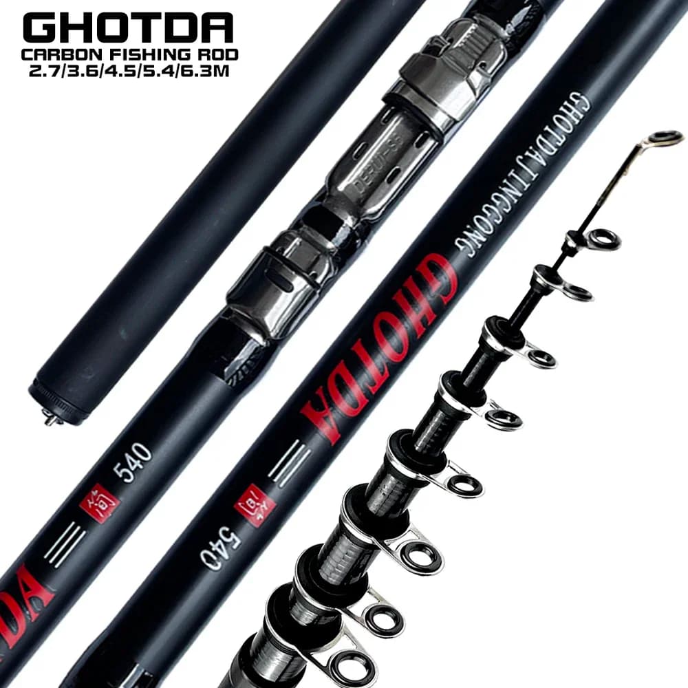 GHOTDA – canne à pêche Spinning télescopique de 2.7 à 6.3m, accessoire en Fiber de carbone adapté à la pratique en mer en océan