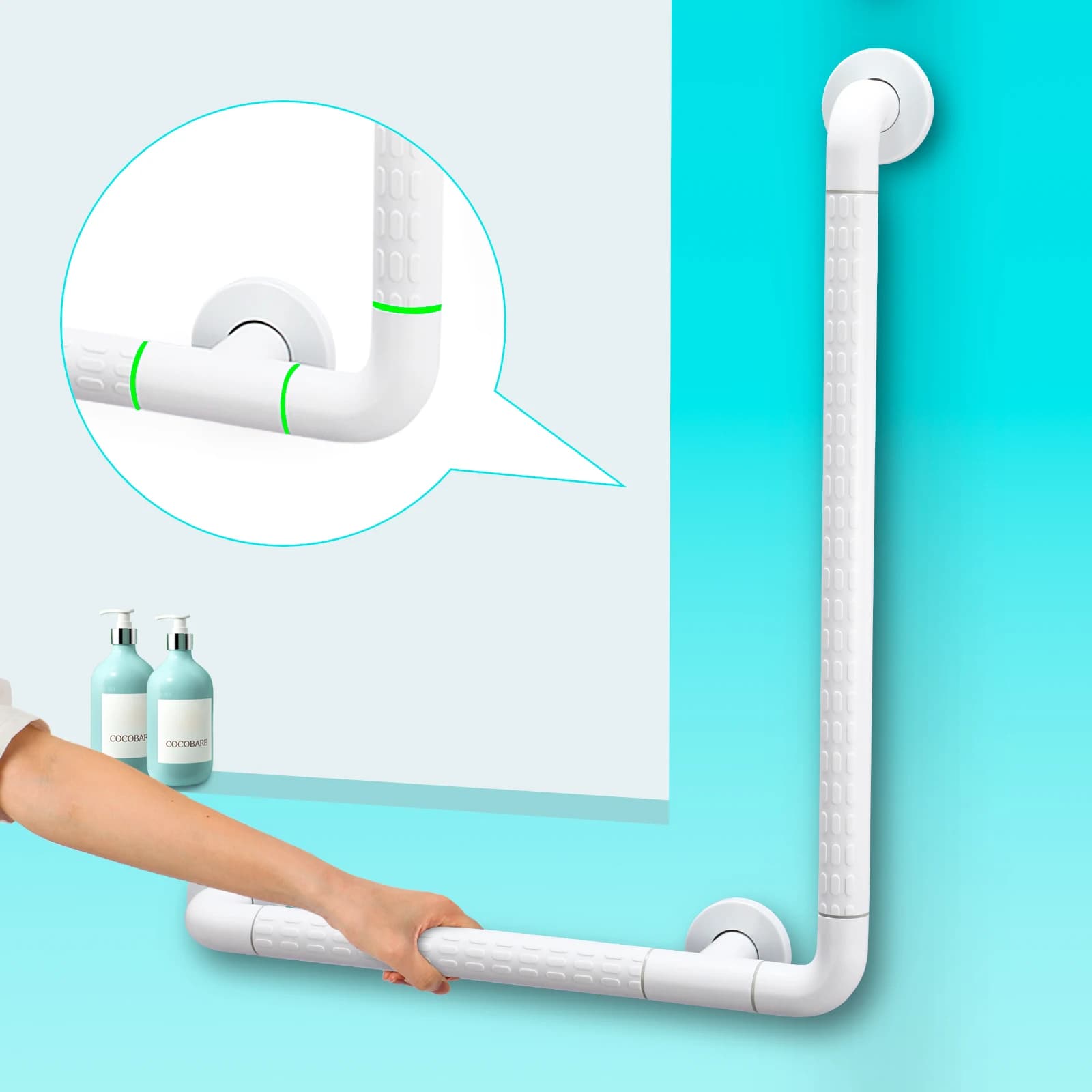 Rail d'appui pour personnes âgées, poignée de bain et de douche en acier inoxydable 60 × 40 cm, barre de sécurité antidérapante avec brille
