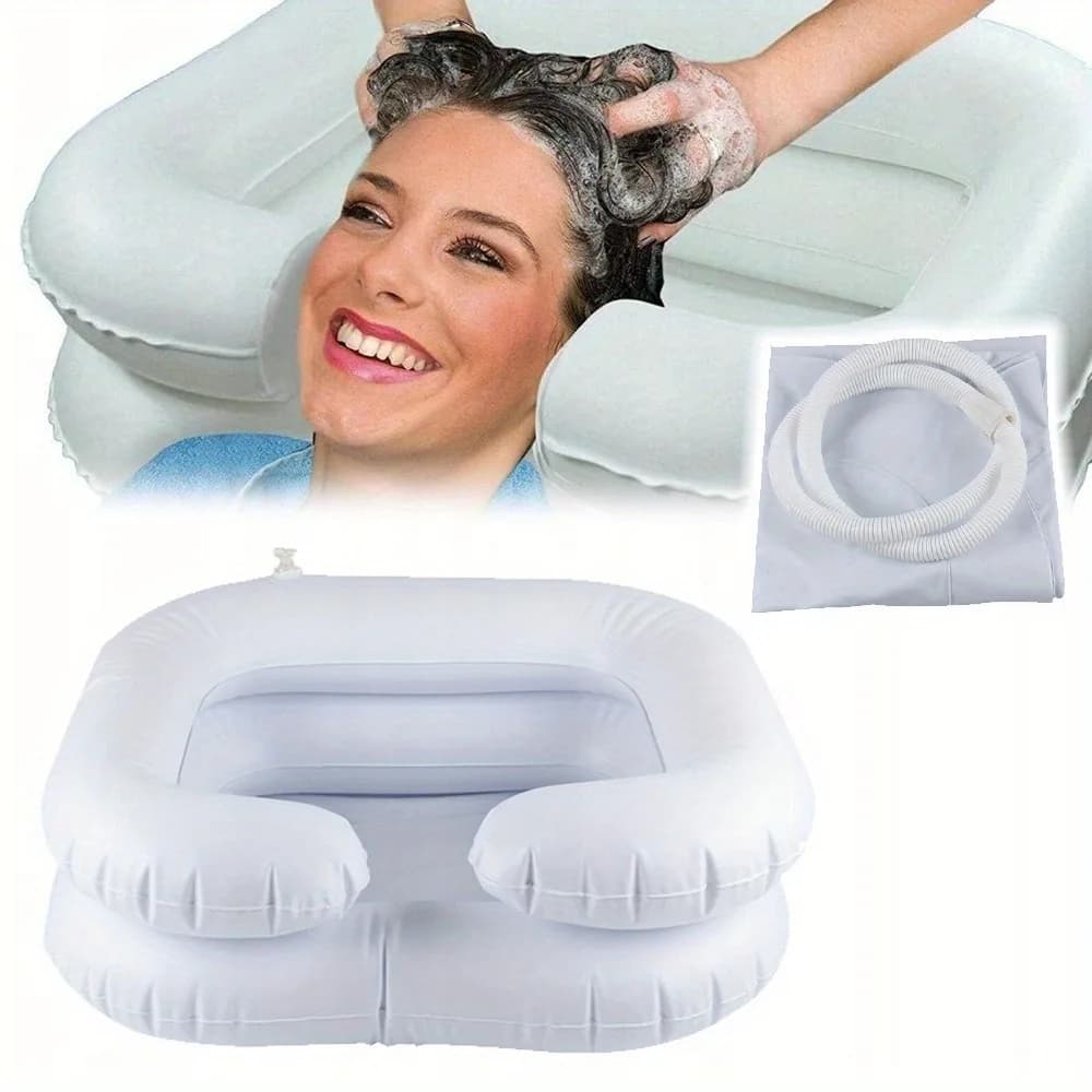Bassin de lavage de cheveux gonflable, plateau de shampoing portable pour utilisation au lit, bol de lavage de cheveux léger pour patients alités,