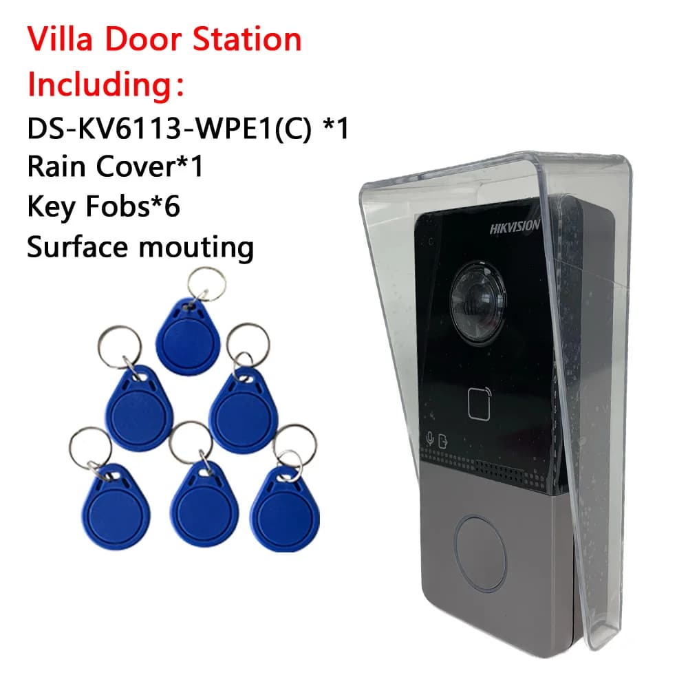 Interphone vidéo d'origine Hikvision DS-KV6113-WPE1(C) Sonnette IP multilingue Téléphone de porte WiFi Déverrouillage par carte IC Standard PoE