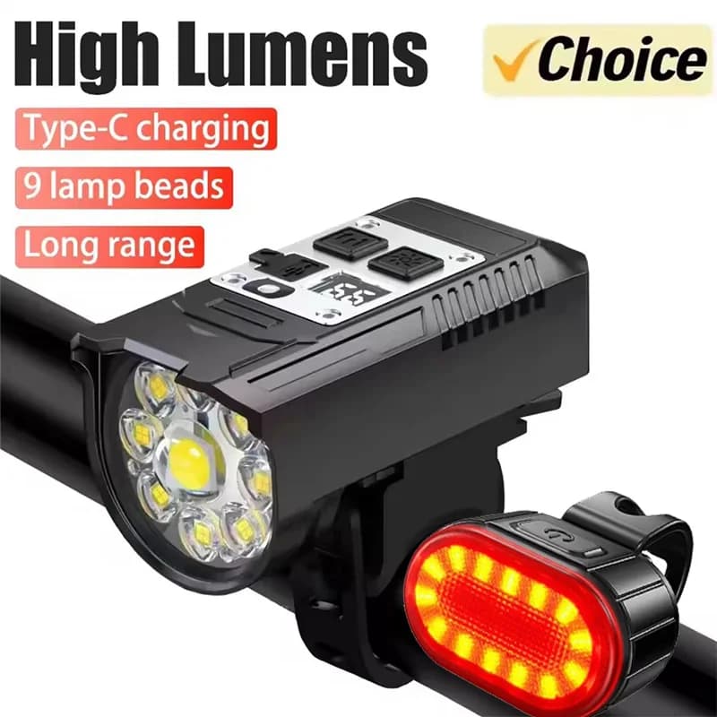 9LED torche de cyclisme Type C lampe de poche de vélo Rechargeable lumières de guidon ultralégères lanterne résistante à l'eau extérieure pour