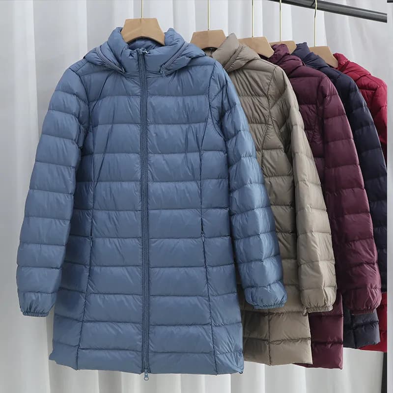 Chapeau détachable à capuche vers le bas manteau hiver femmes léger mince blanc canard doudoune Parkas dames longue chaude grande taille bouffante