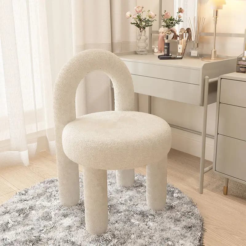 Repose-pieds de tabouret de vanité, chaises de vanité otomanes rondes avec support arrière, siège de coiffeuse, siège rembourré en fourrure