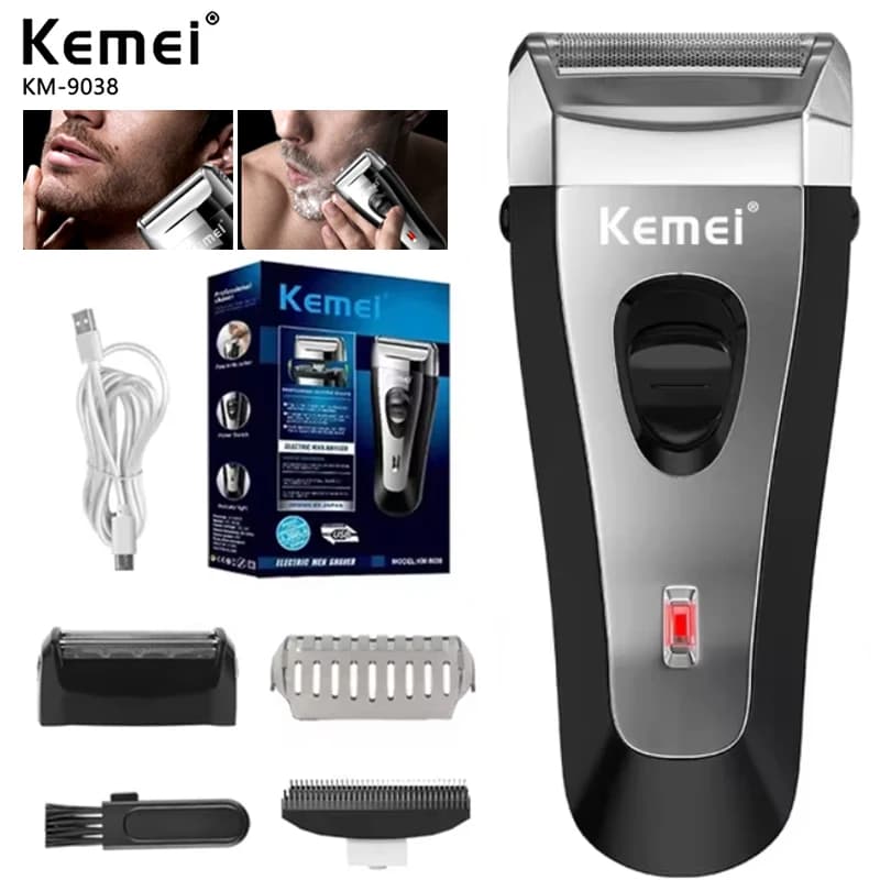 Kemei rasoir électrique alternatif pour hommes rasoir sans fil étanche USB Rechargeable Machine à raser tondeuse de barbier KM-9038