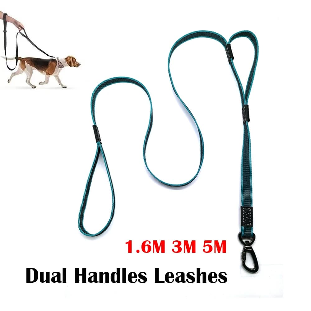 Laisse pour grand chien 5M 3M, anti-évasion, en caoutchouc, sangles anti-traction pour chiens moyens et grands, cordes à double poignée 1.6 3 5