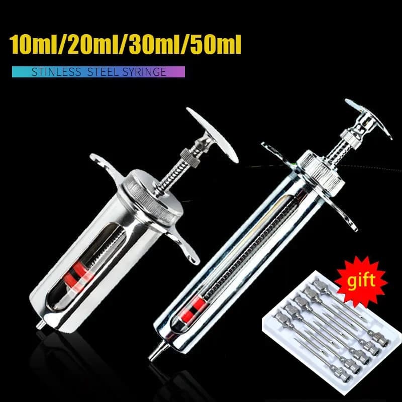 Seringue réutilisable en acier inoxydable, hypodermique, pour animaux vétérinaires, pour porc, bétail, mouton, injecteur, outils vétérinaires,