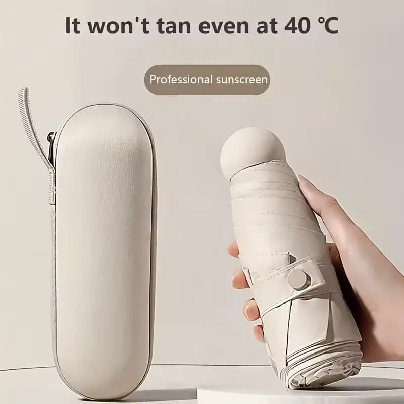 Parapluie capsule portable ultraléger et compact, protection UV, mini parapluie pliable en cinq sections