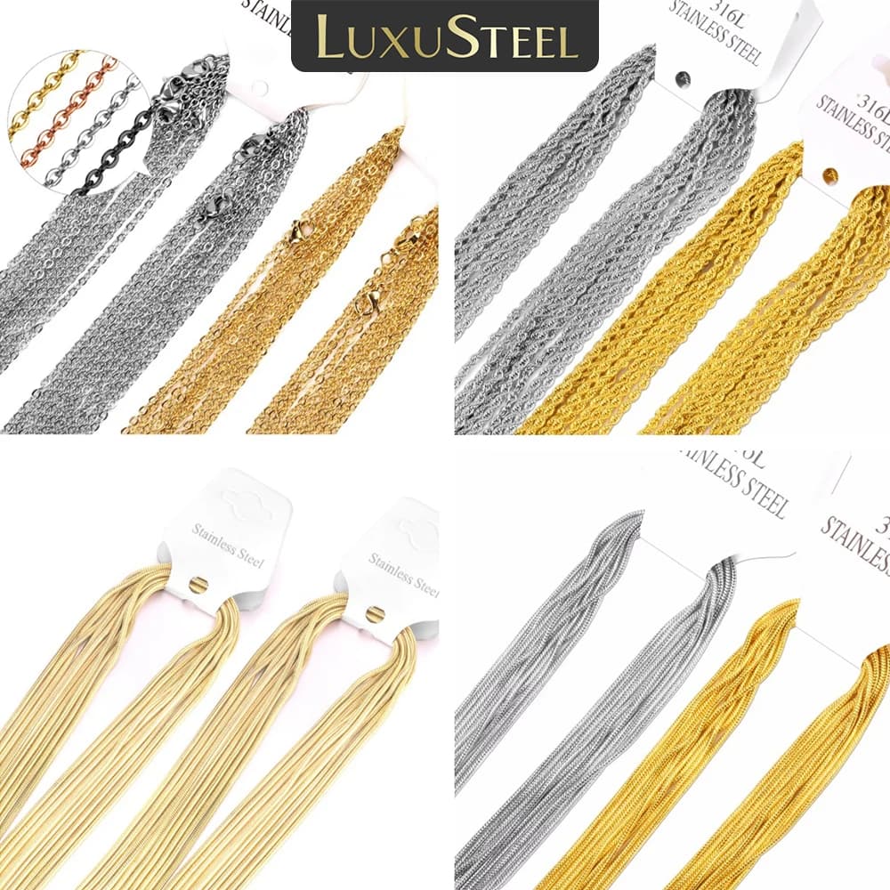 Luxusteel 10 pièces/lot O forme Rolo lien chaînes en acier inoxydable 2mm/1mm serpent corde Long collier pour femmes pendentif bijoux à bricoler