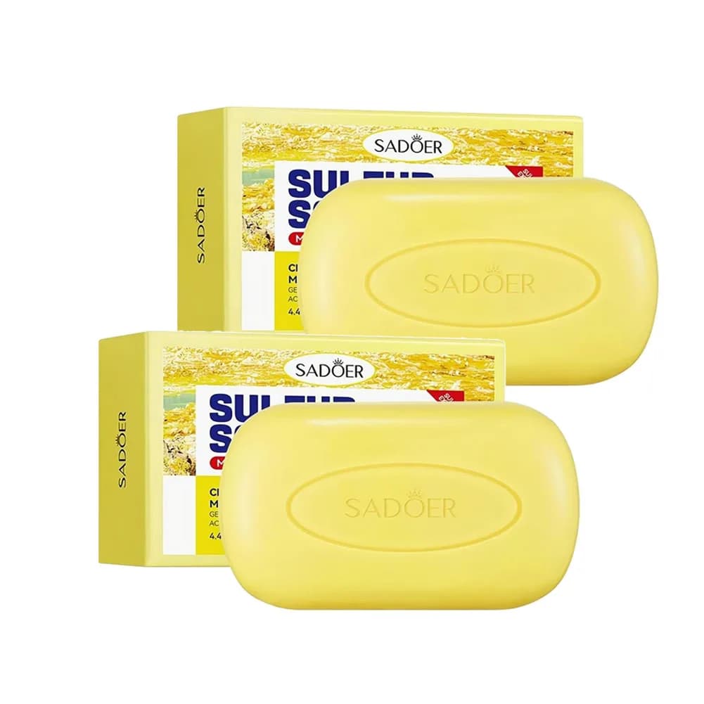 1/2 pièces SADOER Savon facial au soufre anti-acariens, Savon artisanal universel pour le corps et le visage, Nettoyant moussant hydratant pour le