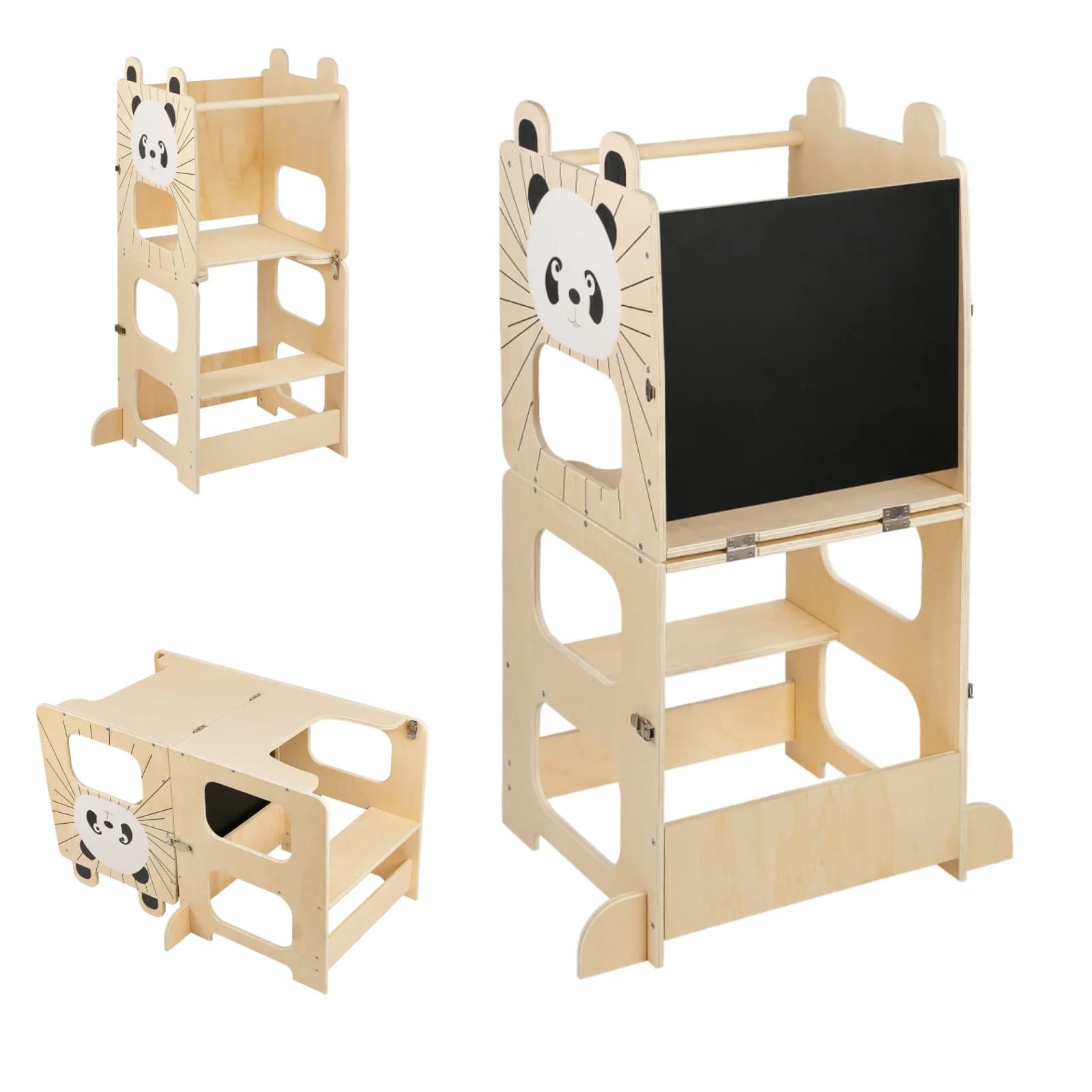 Tour d'apprentissage Montessori 3 en 1, convertible dans une table pour enfants avec chaise – Tabouret de cuisine et chaise sur pied
