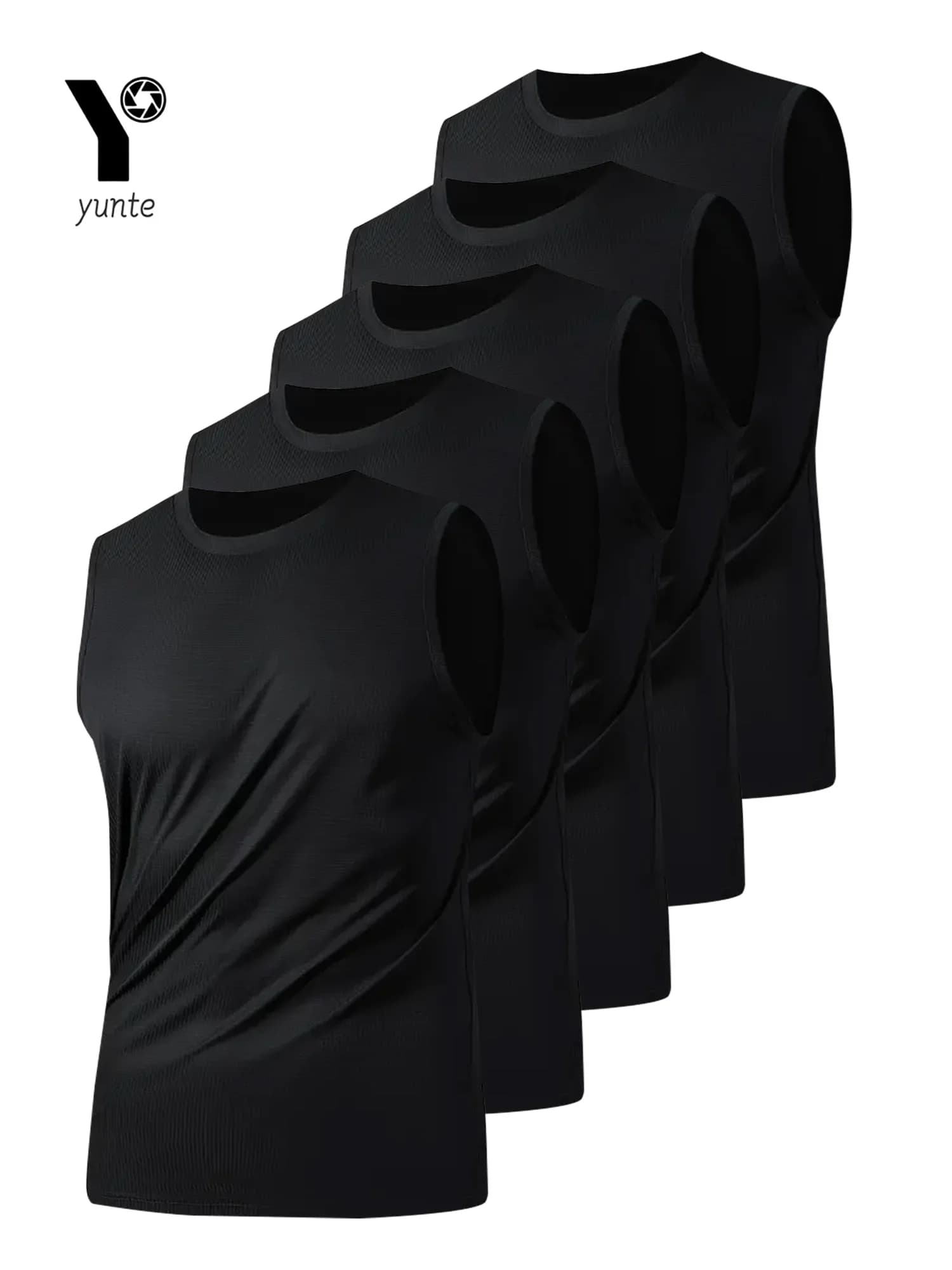 Gilet de sport noir pour hommes, 5 pièces, col rond respirant, tissu légèrement élastique, couleur Pure, adapté au printemps, l'été et en
