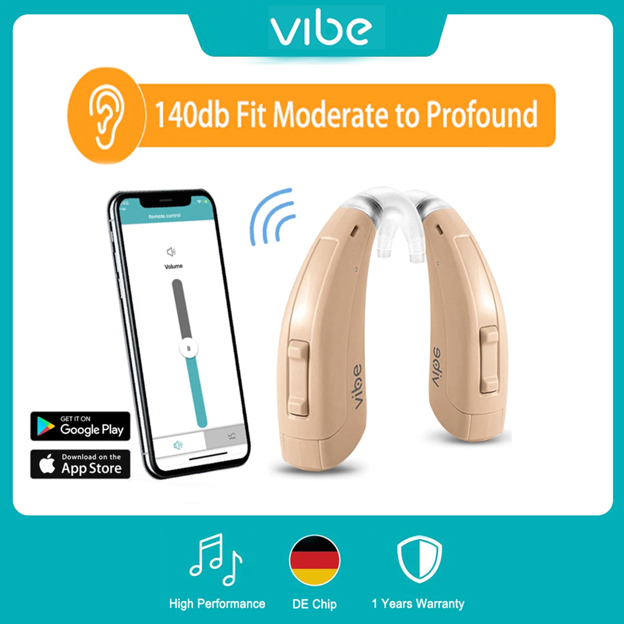 Vibe – appareils auditifs numériques à 8 canaux, 140db, Super puissants, pour la surdité, programmables