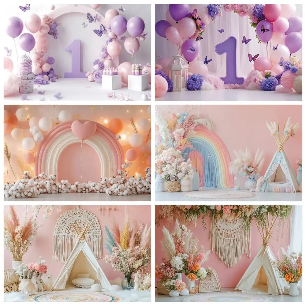 Nouveau-né bébé 1er anniversaire fête toile de fond ballons tente arc-en-ciel bébé d'un an Portrait photographie fond Photo Studio
