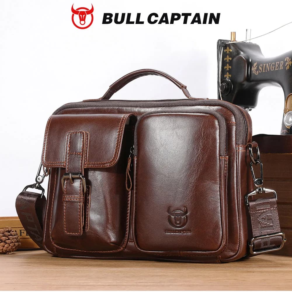 BULLCAPTAIN nouveau sac à bandoulière en cuir véritable pour hommes porte-documents pour hommes sac de messager décontracté mallette d'affaires