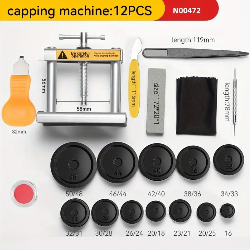 Ensemble de Machine de capsulage en métal pour montre, 12 pièces, montres-bracelets de bureau, couvercle du boîtier arrière, vis de presse,