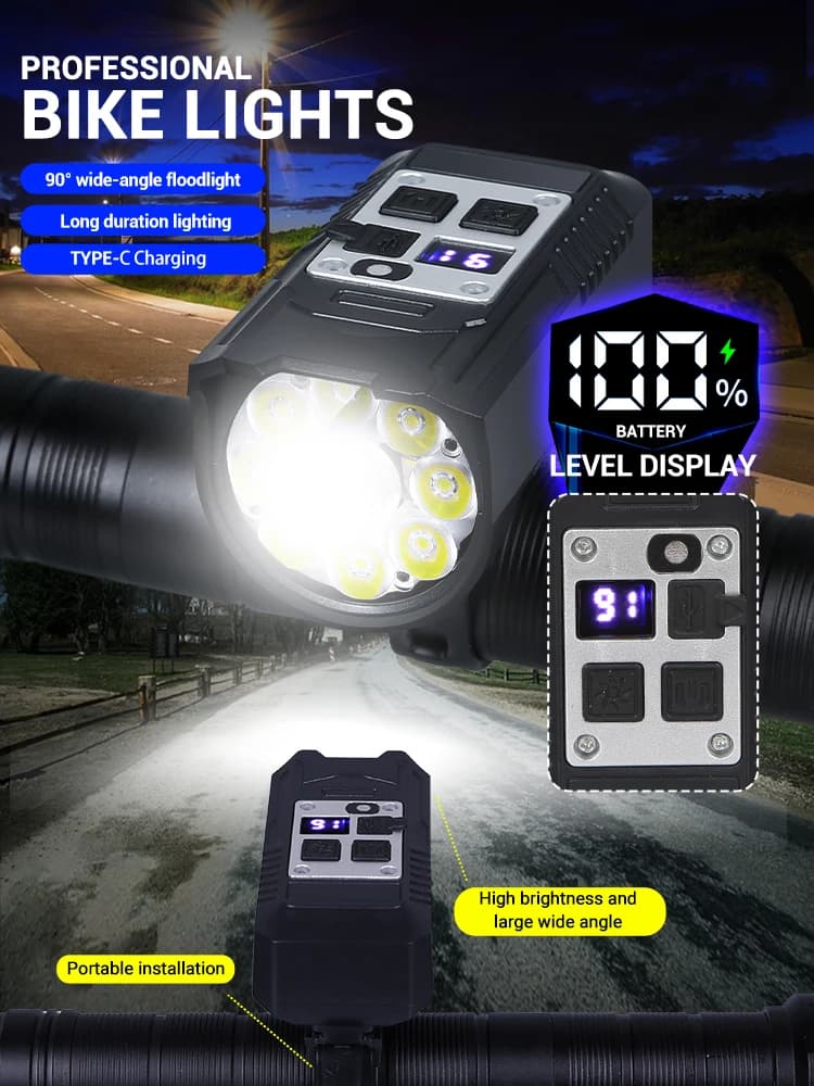 9LED torche de cyclisme Type C lampes de poche de vélo rechargeables lumières de guidon ultralégères lanterne résistante à l'eau extérieure