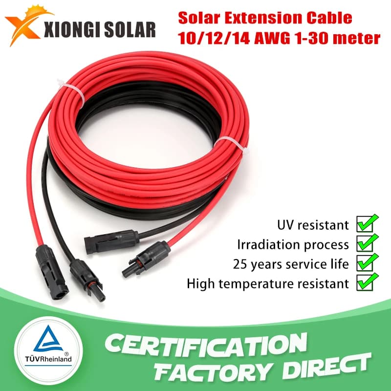 XIONGISOLAR câble solaire pv fil noir + rouge 2.5/4/6 mm2 avec rallonge mâle et femelle prise américaine 10/12/14 AWG fils solaires PV