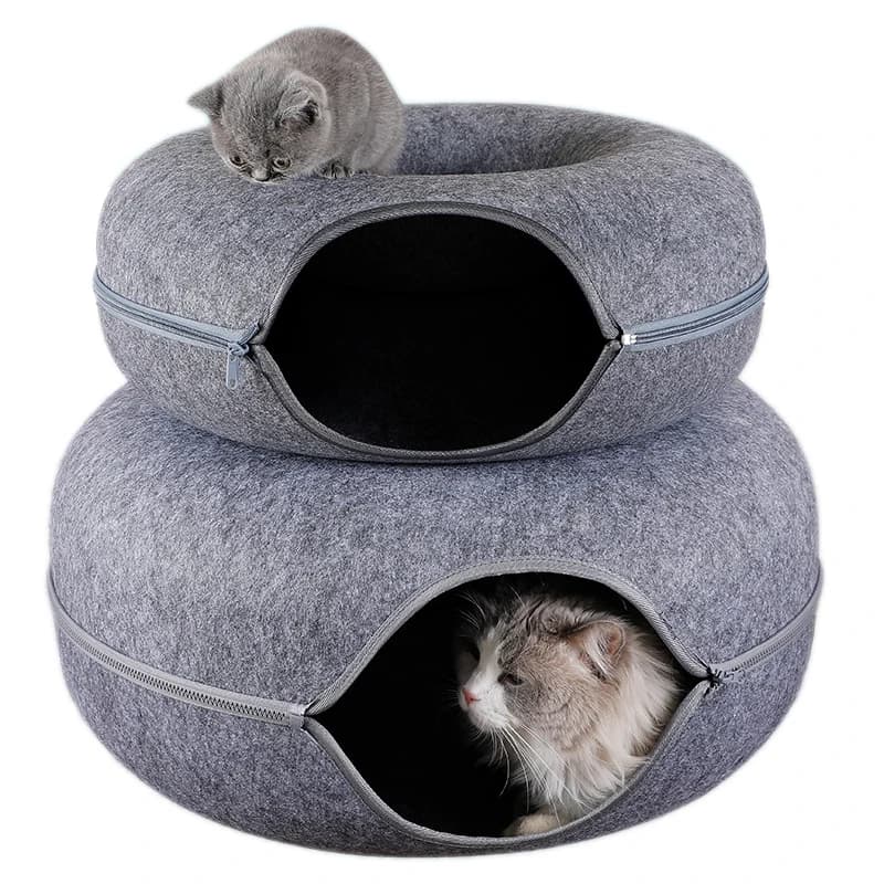 Matut-Lit tunnel en feutre naturel pour animaux de compagnie, jouets interactifs de diversification, lit rond en laine, maison d'entraînement pour