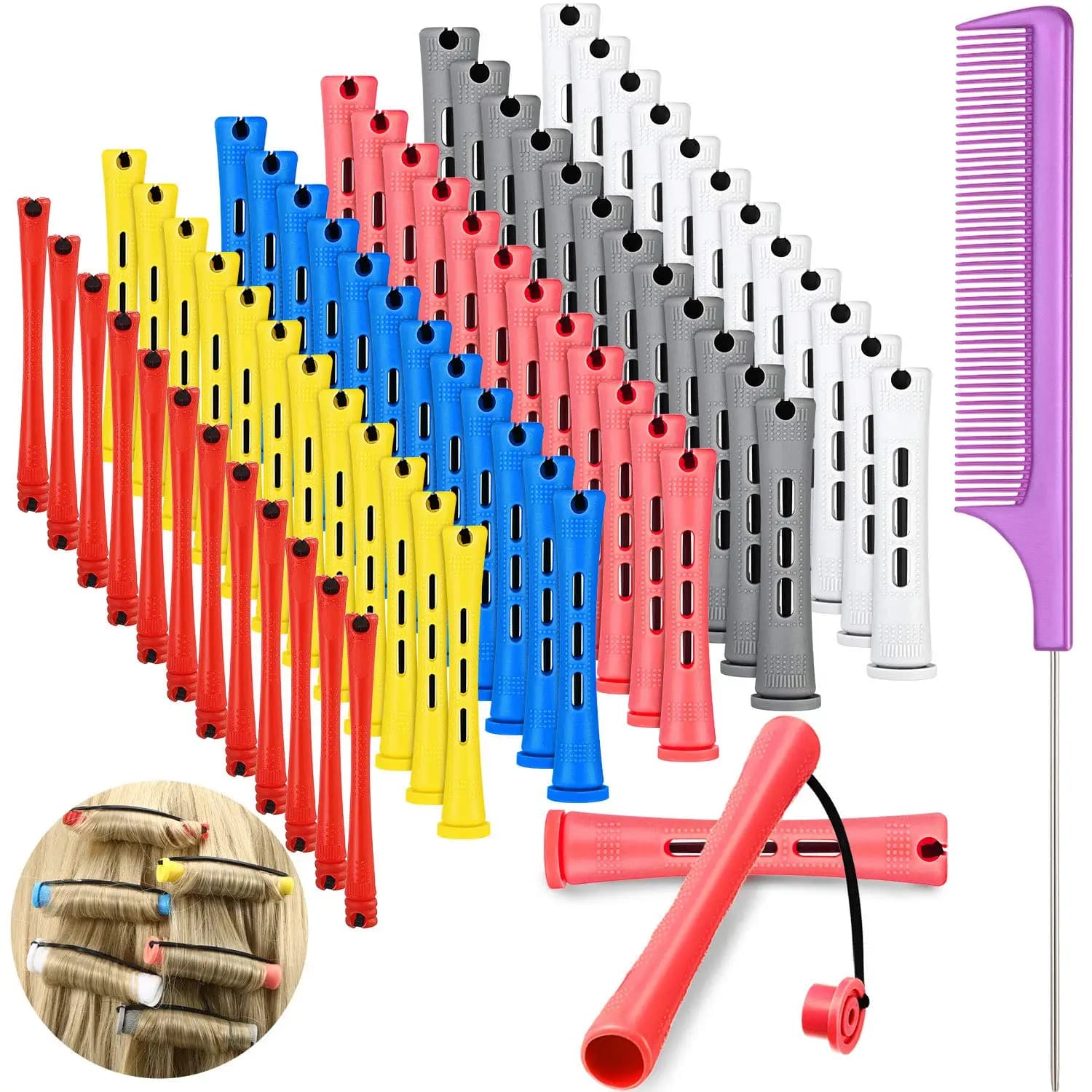 72 pièces tiges de permanente de cheveux ensemble tige de permanente en plastique courte tiges de vague froide 6 tailles rouleaux de friser de