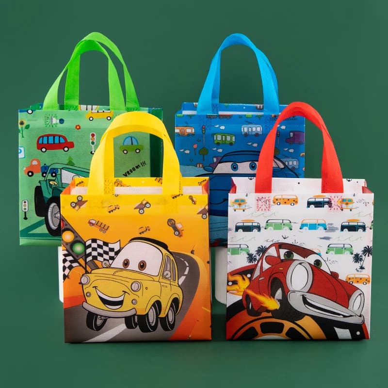 StoBag, voiture de dessin animé, friandises, bonbons, cadeaux, sacs non tissés réutilisables pour anniversaire de bébé, fête, réception-cadeau
