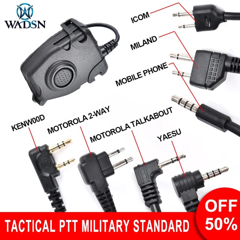 Wadsn-Casque Comtact DulPTT pour BaoFeng Walperforated Talkie Motorola Mendicom Midland Radio pour Wargame