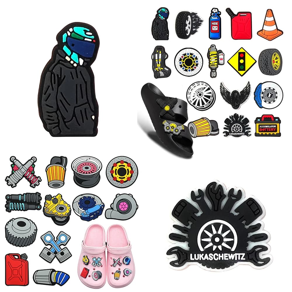 Breloques Crocs pour Mécaniciens Automobiles et Motocyclistes, Pins de Chaussures Pièces Auto pour Sabots, Accessoires de Chaussures DIY