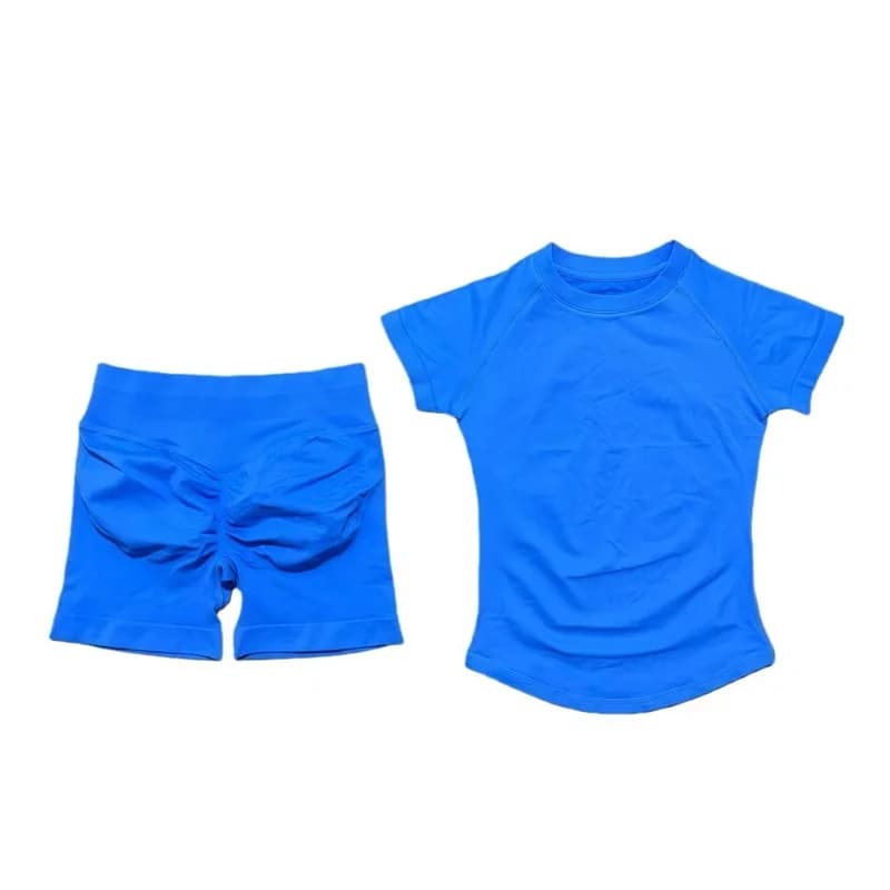 Ensemble de sport 2 pièces pour femme, ensemble de yoga, vêtements de sport sans couture, haut à manches courtes, leggings courts, tenue de sport