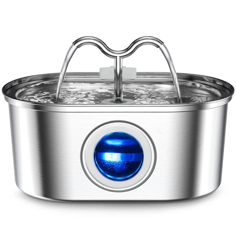 Distributeur d'eau pour animaux de compagnie en acier inoxydable, 108oz/3,2 l, avec lumière LED, pompe silencieuse, fontaine automatique pour chat et