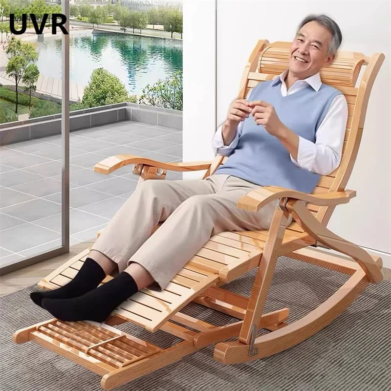 Fauteuil à bascule pliant UVR pour adulte, chaise longue en bambou, fauteuil de loisirs pour balcon, canapé paresseux, chaise en rotin