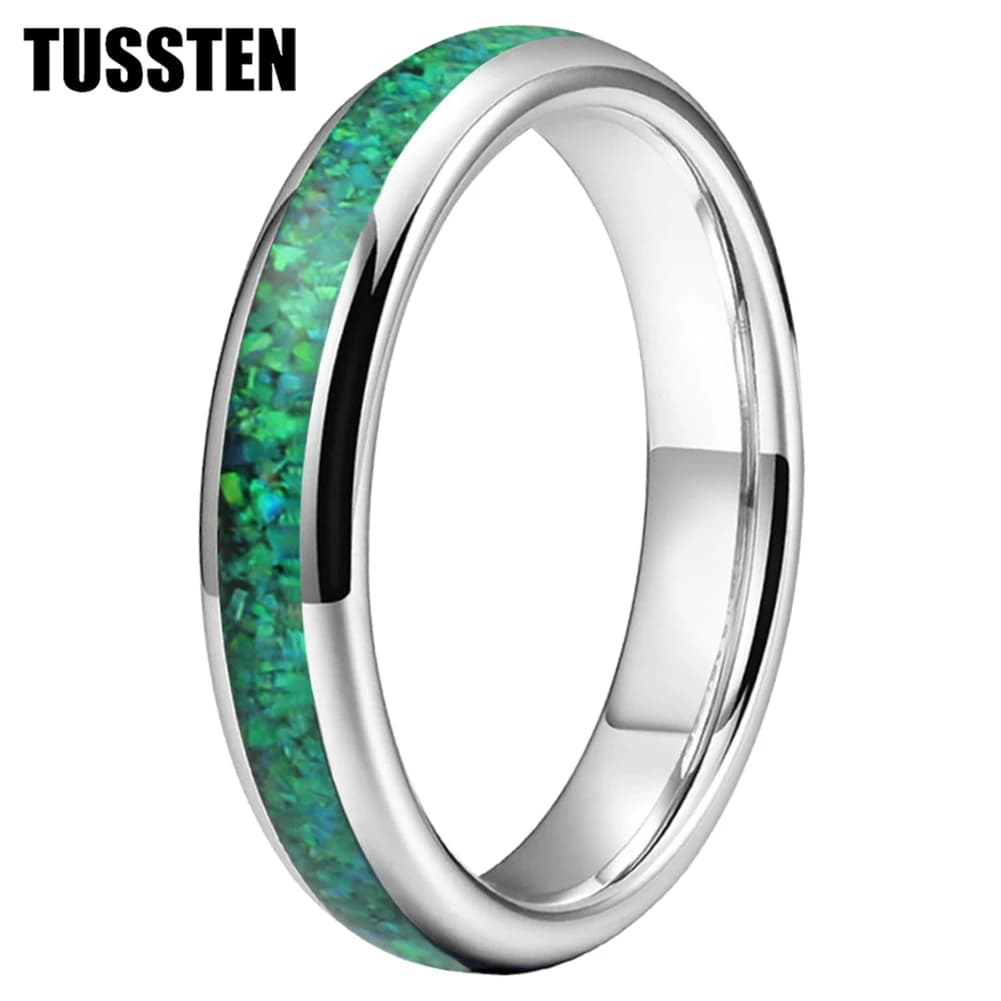 TUSSTEN-Bague de Mariage en Tungstène avec Incrustation d'Opale Verte/Bleue, Confortable, 4mm, pour Femme et Homme, Livraison Directe