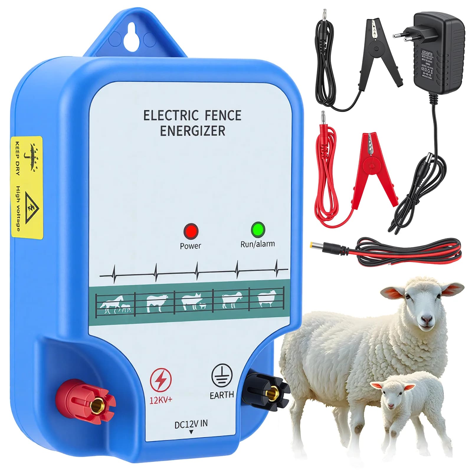Électrificateur de clôture électrique 12V avec affichage LED, clôture électrique 2J de puissance pour une portée de 3 km, clôture électrique