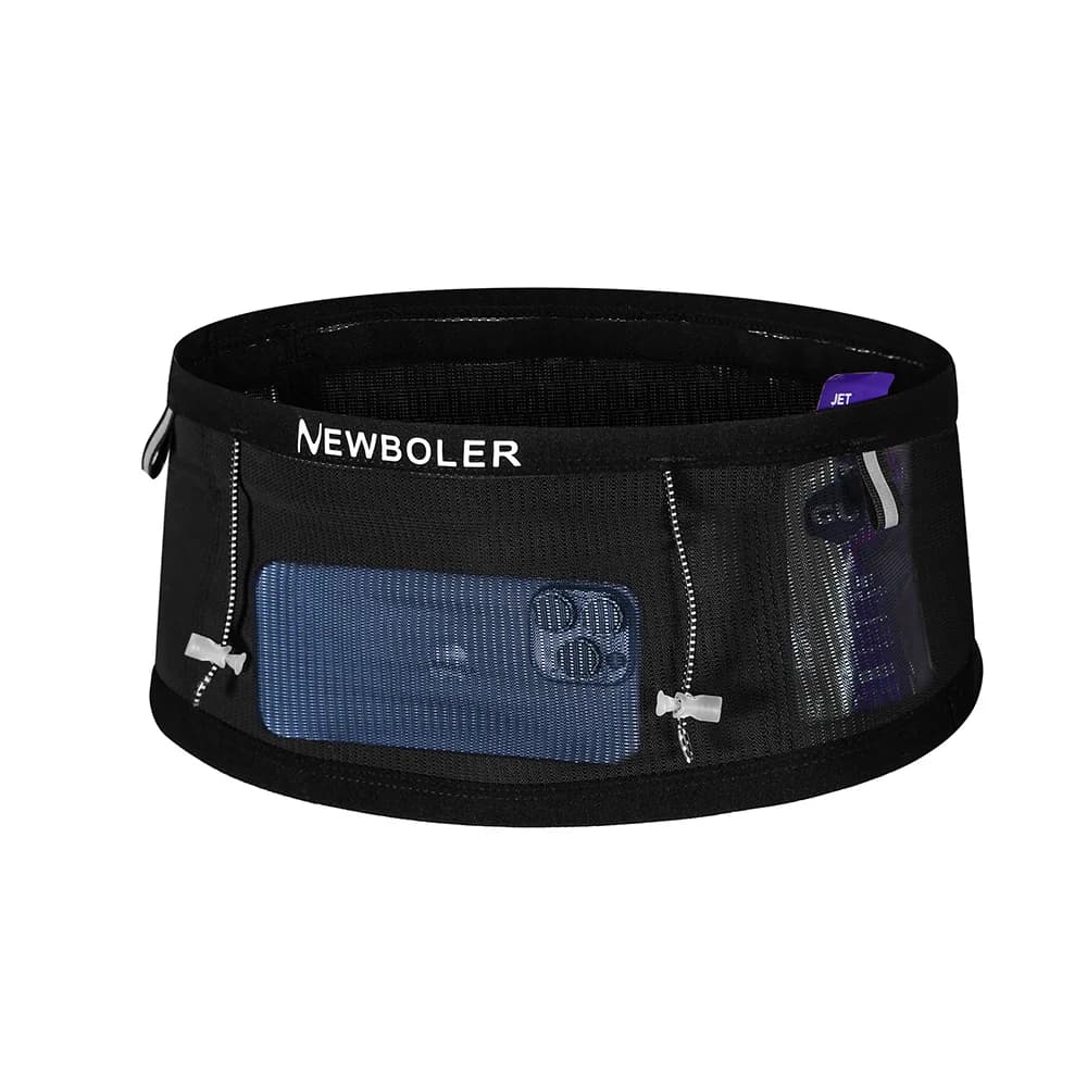 NEWBOLER Sac Banane Élastique de Sport pour Course à Pied, Triathlon, Marathon, Cyclisme, Alpinisme, avec Porte-Dossard et Compartiment Téléphone