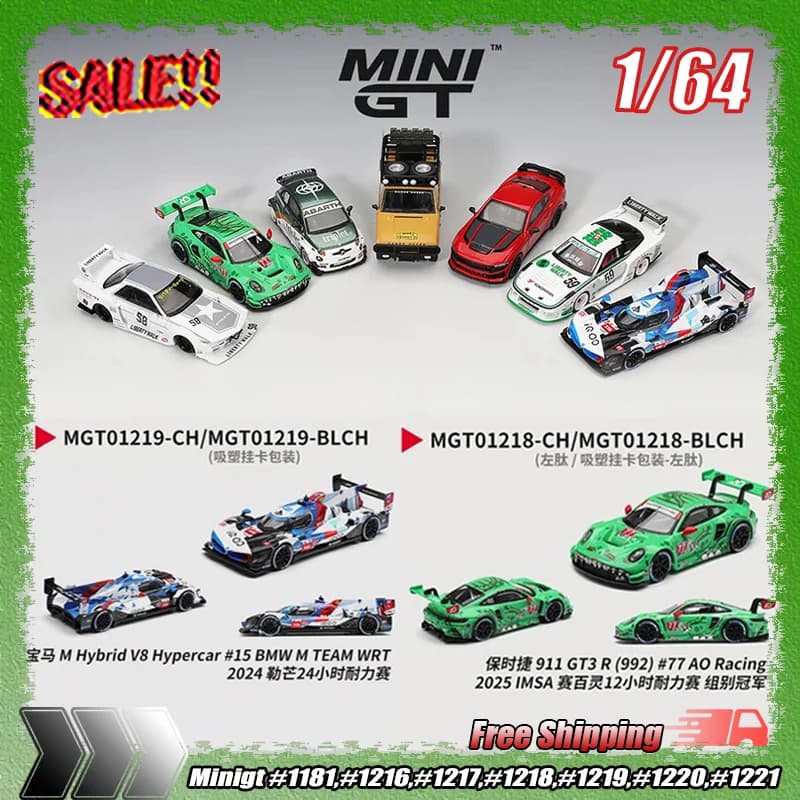 Nouveau 1:64 Minigt # 1218 Porsch 911 Gt3 R (992) # 77 Ao Racing 2025 Imsa Sebring 12-H Endurance Race Class Champion Alloy Model Gift