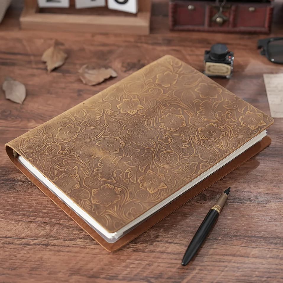 Fromthenon sculpté peau de vache A4 grand livre Crazy Horse B5 classeur épaissi croquis Vintage bloc-notes journal